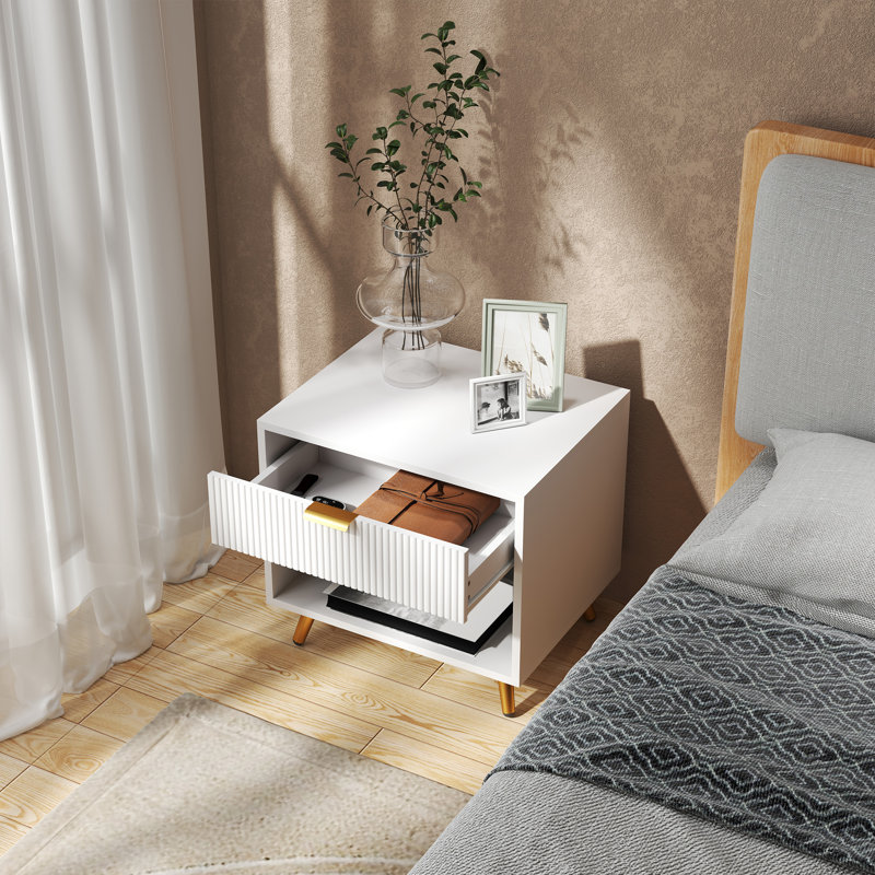 Aleene 50cm W Manufactured Wood Bedside Table, White