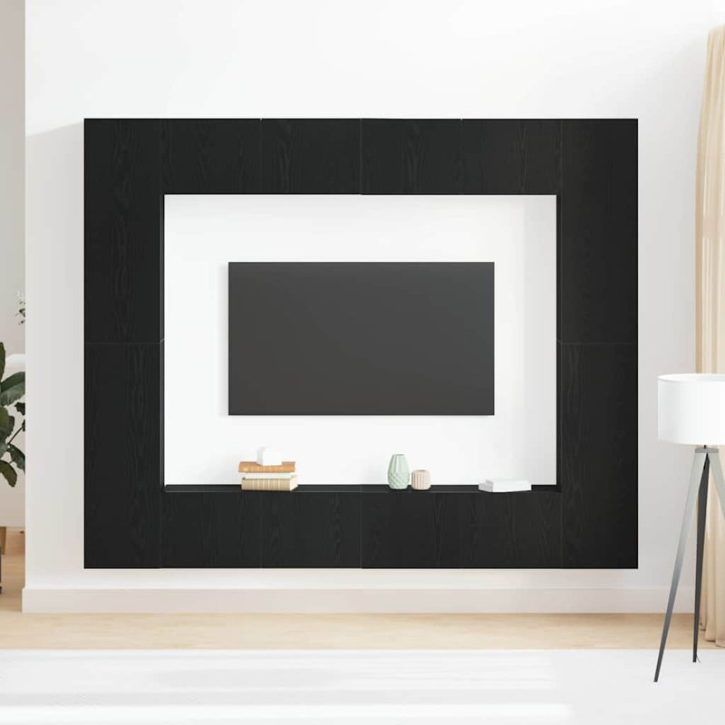 Unfinished Floating Entertainment Centre for TVs up to 88", Black Oak, 180cm H x 221cm L x 30cm W