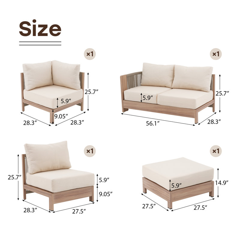 Ensemble de conversation modulaire en aluminium pour 5 personnes avec repose-pieds Noralee