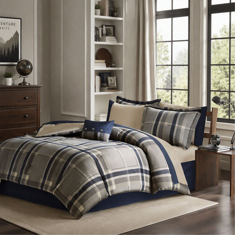 Polyester Plaid Comforter, Full / Double Comforter + 8 Additional Pieces
