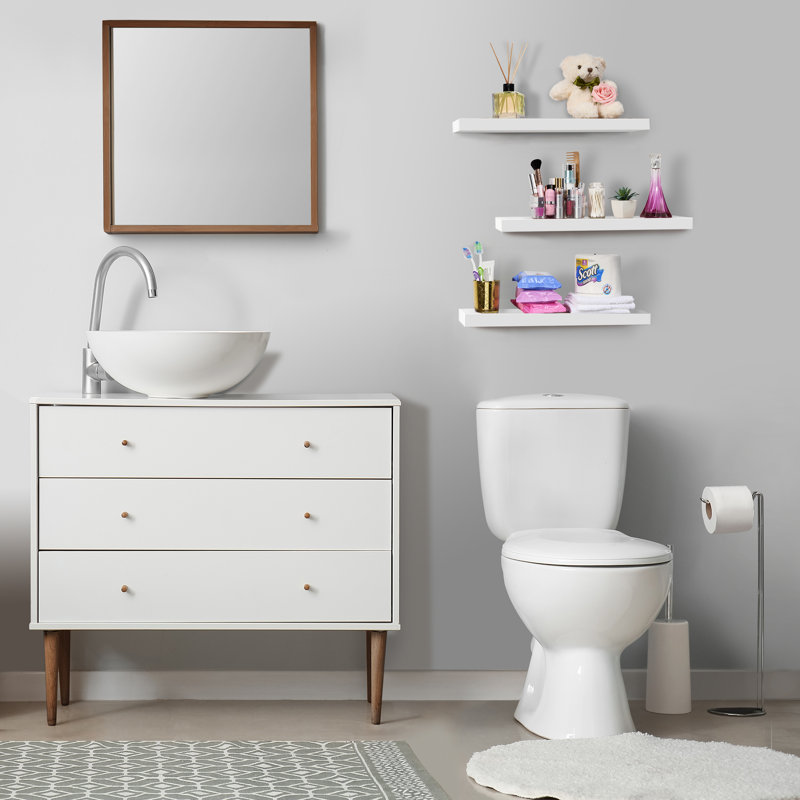 Tablette flottante en bois massif 3 pièces Makalani, blanc, White, H 1,5 po x l 24 po x P 9 po