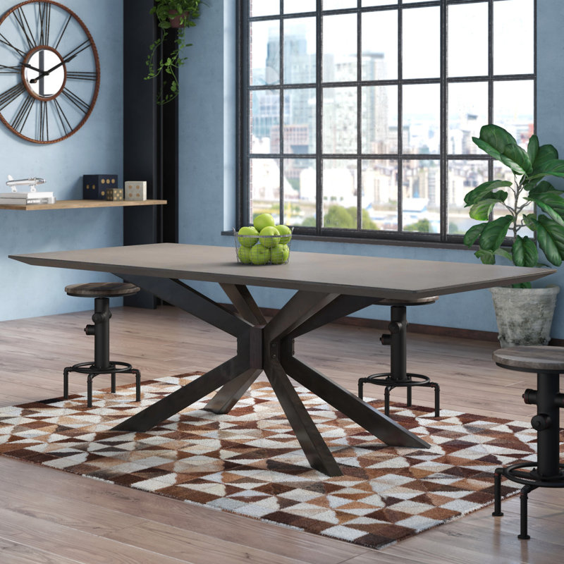 Nexhip Rectangular Concrete Top Dining Table, Ash Gray, Black