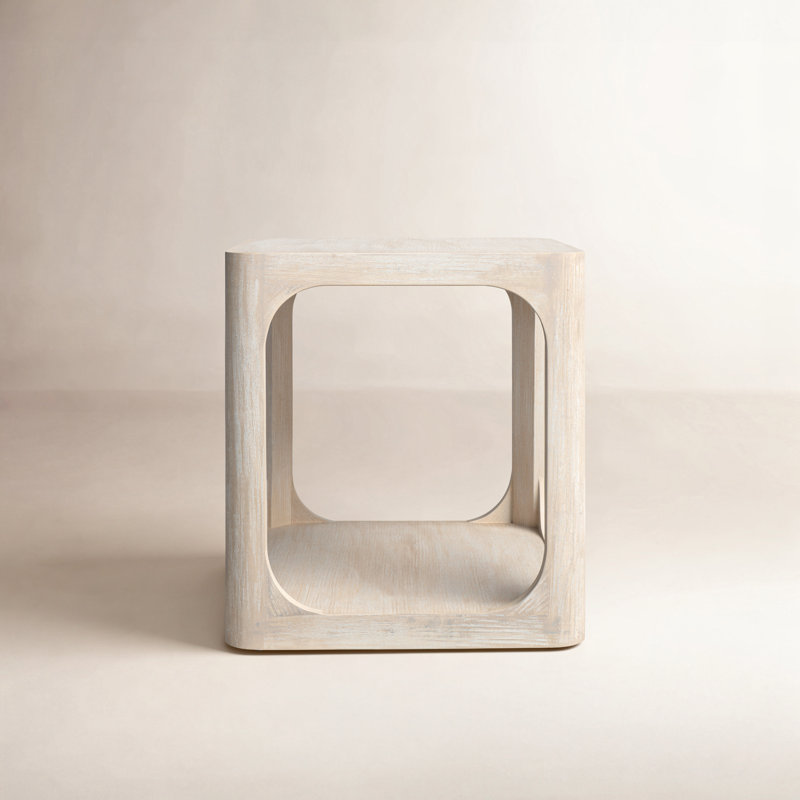 Sybil Solid Wood End Table, Beige, 22" x 22"