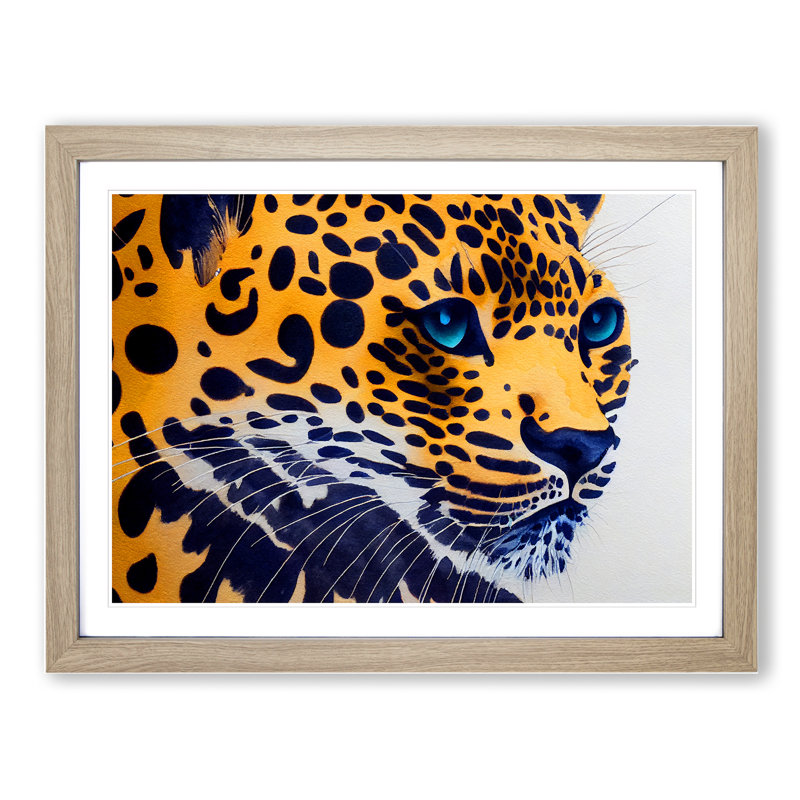 Watercolour Leopard Vol.3 - Single Picture Frame Print, 25cm H x 34cm W x 2cm D, Oak