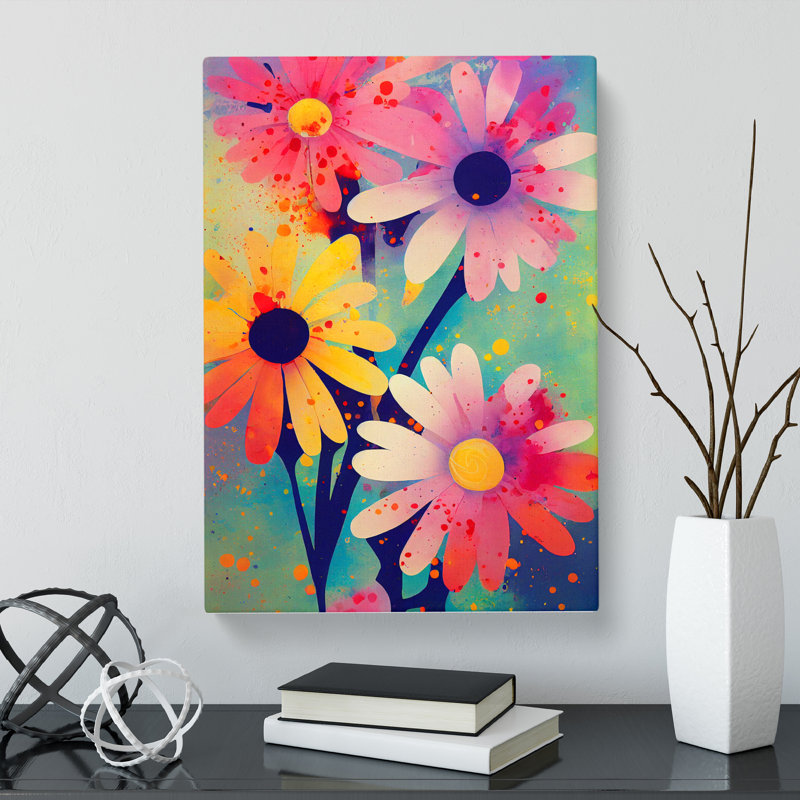 Daisy Flower Splatter Vol.1 - Wrapped Canvas, 60cm H x 40cm W x 3cm D