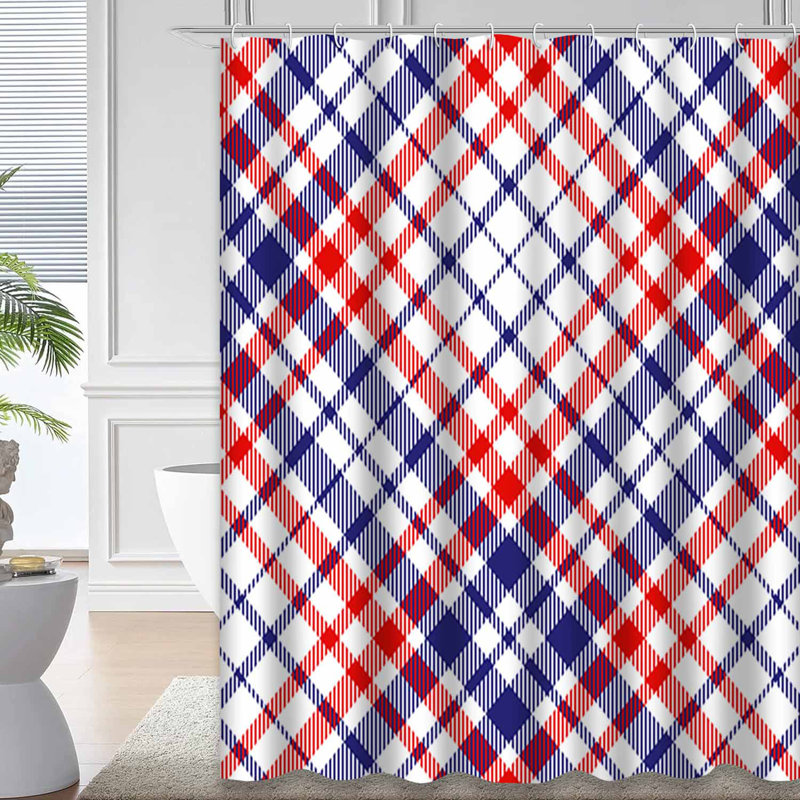 Rideau de douche sans couture à carreaux écossais avec 12 crochets Tartan, L 72 po x l 84 po