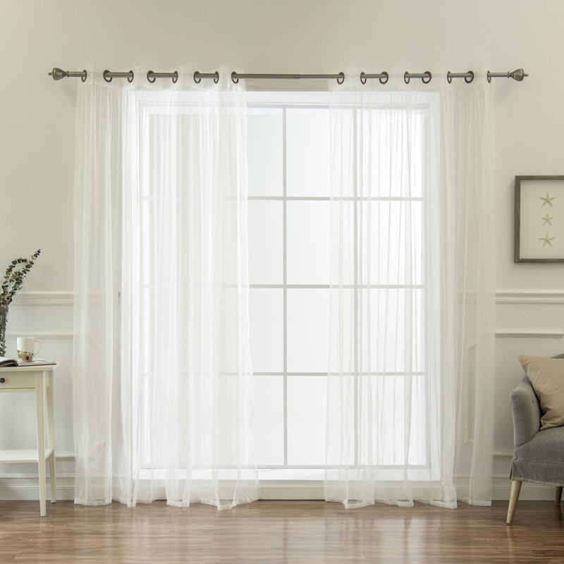 Paire de rideaux semi-transparents avec œillets Attell, L 52 po x L 84 po, Blanc