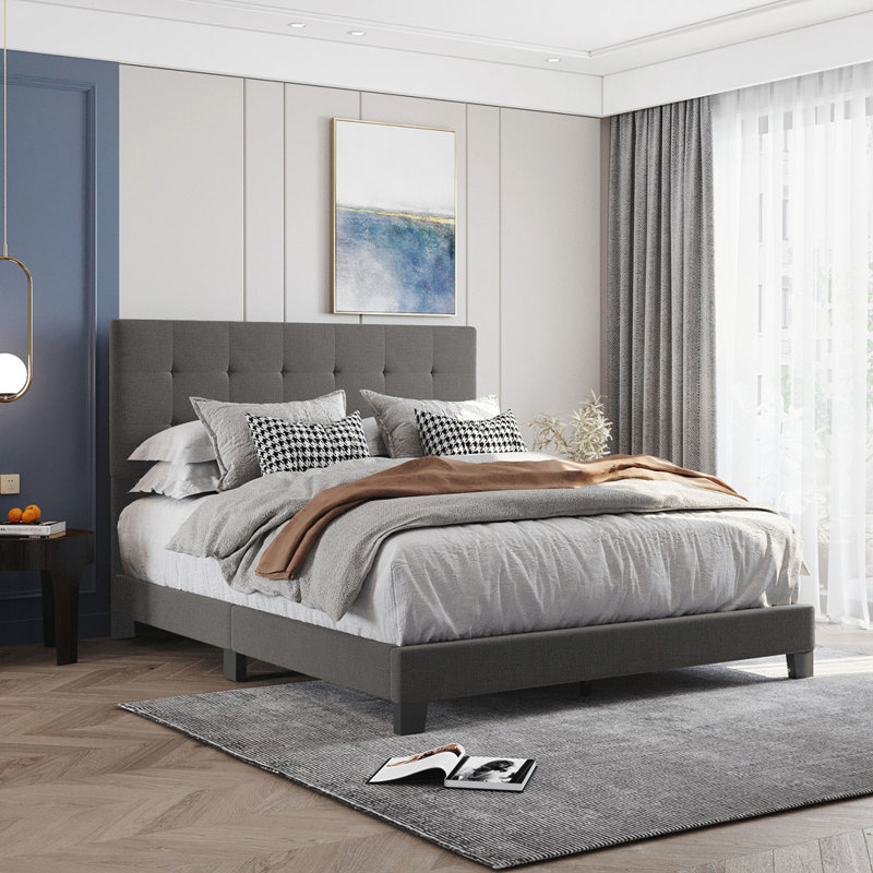 Upholstered Unfinished Standard Bed, Gray