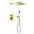 Wall Mounted Brushed Gold Shower System, 10 Inches Rain Head With Handheld And High Dual Trim For Bathroom System Featuring Handheld. . Faucet Valve Trim. Self-Cleaning Nozzle. Compatible American