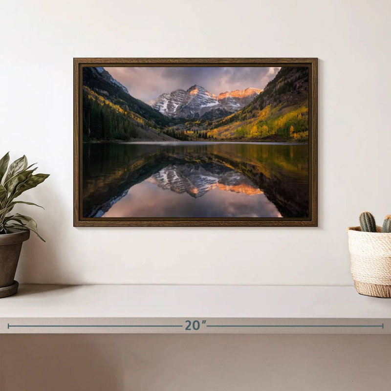 Maroon Bells, Colorado, 37 po x 25 po, Cadre flottant noyer