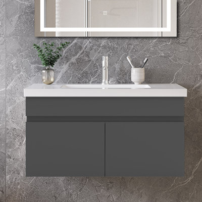 790 mm Wall Mounted Combined Vanity Unit with Integrated Resin Basin