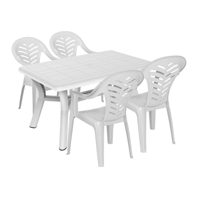 Resol - 4 Seater Tulip Rectangular Plastic Garden Dining - 90cm x 140cm, White