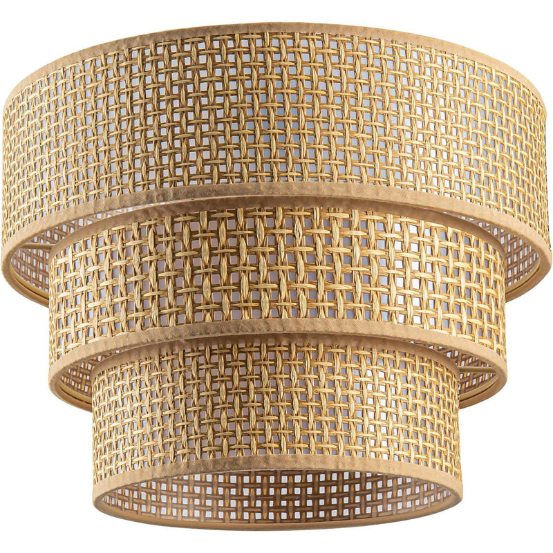 Abat-jour tambour en rotin à 3 niveaux pour luminaires suspendus, de plancher et de plafond (kaki)