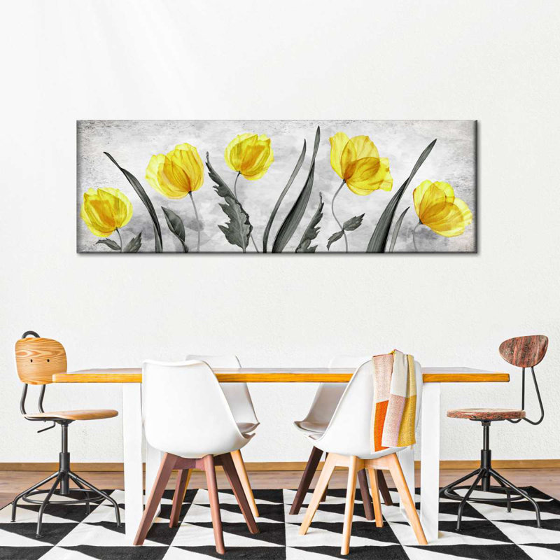 Tulipes jaune vif - impression sur toile tendue, H 8 po x l 24 po x P 1 po