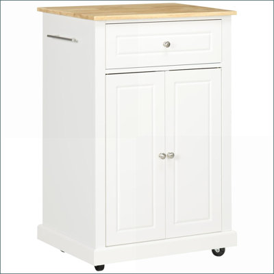 Kitchen Island Rolling Cart with Storage Drawer, Adjustable Shelf &amp; Towel Racks | Cream | MDF