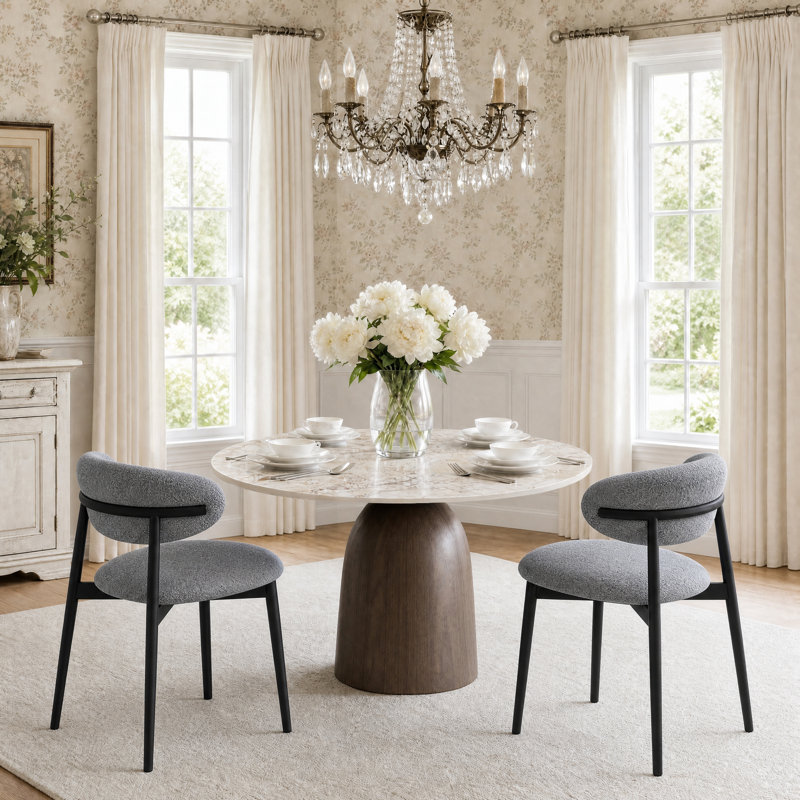 Ensemble de table de salle à manger à piédestal Amberly, 29"H x 43"L x 43"W, Monet's Garden, 3 Pieces: Table, 2 Chairs
