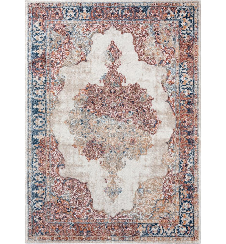 Tapis oriental crème / rouge, Rectangulaire 8 pi x 10 pi