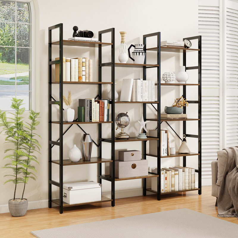  5-tier Industrial Bookshelf Heavy-duty Metal Frame Bookcases w/ 14 Open Shelves