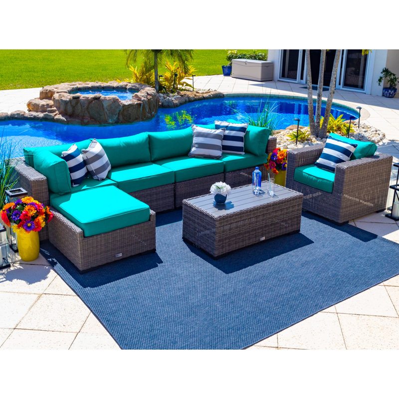 Ensemble de conversation en osier / rotin pour 6 personnes avec coussins Sunbrella Aleyza, Toile Aruba Sunbrella®