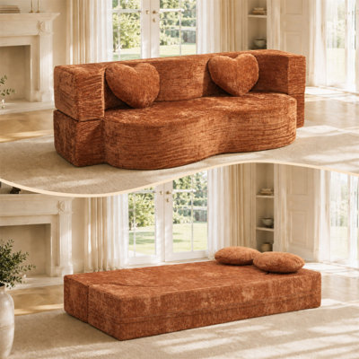 Canapé-lit en forme de cœur convertible en forme de cœur, canapé-lit sans assemblage de 78,7 pouces dans une boîte avec coussins pour le salon, l'appartement et la chambre d'amis