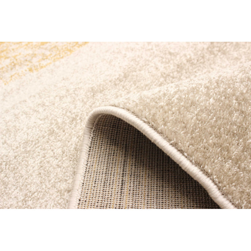 Tapis ivoire / doré à motif abstrait Jurgita, Rectangle 6 pi 7 po x 9 pi 6 po