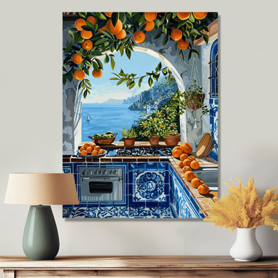 Window View Mediterranean Sea Kitchen Oranges II - Kitchen Wall Art Living Room