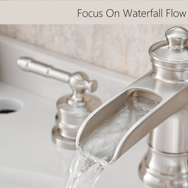 8 Inch Widespread Bathroom Faucet, 3 Hole Brushed Nickel With Pop Up Drain And Double Lever Handle, Solid Brass Body Construction Basin Mixer Tap, Hose, Ceramic Cartridge For Smooth Water Flow