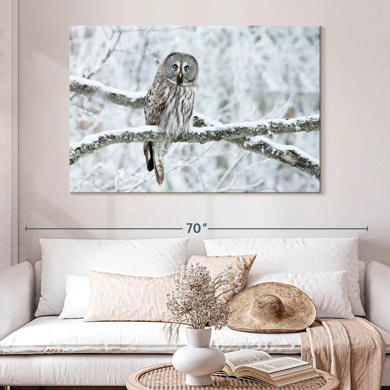 Brampt Great Grey Winter Owl, 34" H x 51" W