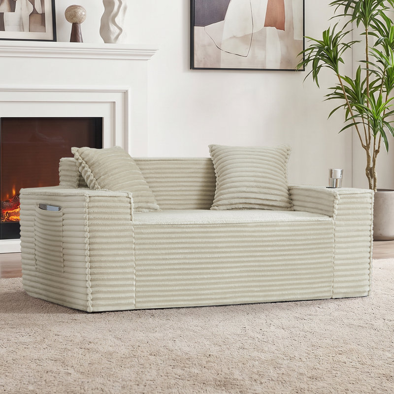 Causeuse surdimensionnée en mousse de 61 po avec oreillers et canapé en velours côtelé de compression Boneless, Chameau