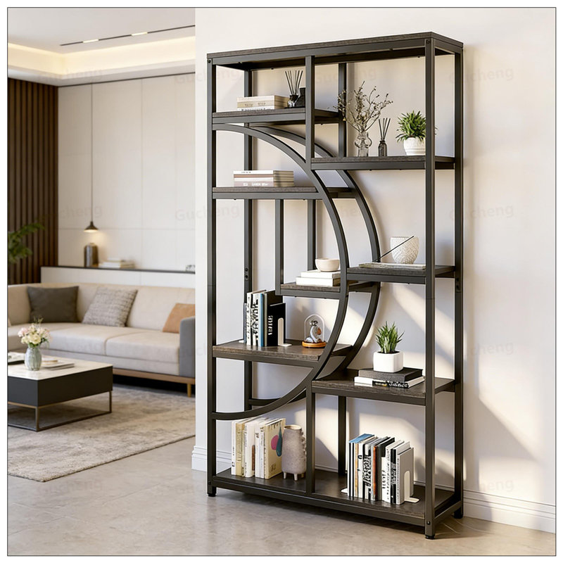 Versatile Display Shelves, Freestanding Bookshelf With Geometric Design And Durable Construction For Modern Interiors, Black