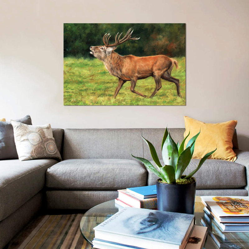 «Red Deer Stag Run» par David Stribble, impression sur toile tendue, H 40 po x l 60 po x P 1,5 po, Toile tendue, Pas de tapis