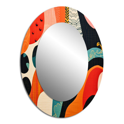 Mid Century Vintage Textiles II - Red Oval Wall Mirror Decor