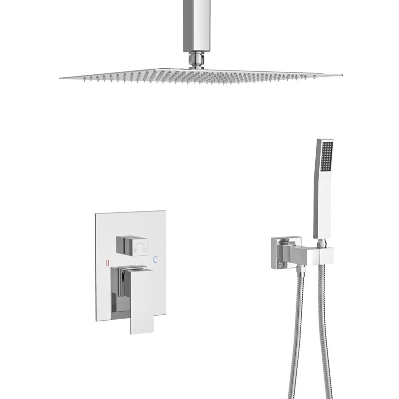 16 Inch Ceiling Mounted Shower - Dual Head With Plating And -Balanced Valve, Rainfall Handheld, Easy Installation Peeling Resistance 16" Square System