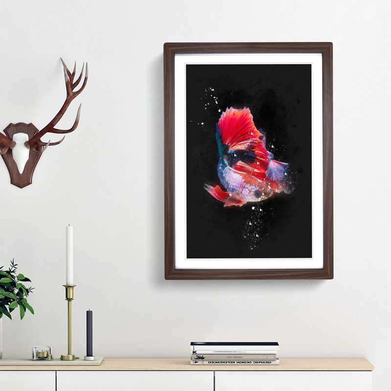 Eye-Catching Red and Blue Fish - Framed Print, Walnut Framed, 87cm H x 62cm W x 2cm D