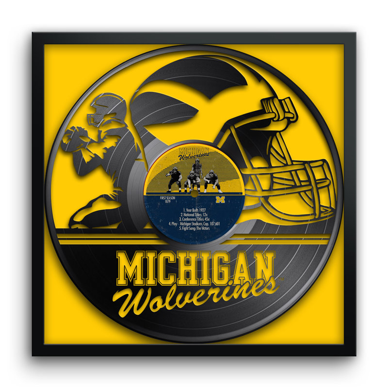 Disque vinyle NCAA-CLC Michigan Wolverines, football américain, impression encadrée 13" x 13", NCAA Michigan Wolverines