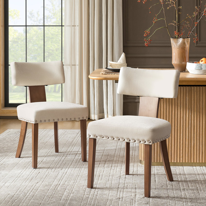 Dooey 20.5"W Mid-Century Modern Dining Chair with Nailhead Trim (Set of 2), Beige
