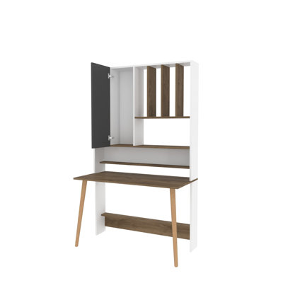 Bureau d'étude moderne avec finition blanche et noyer, 47,2 po x 23,6 po x 77,4 po | 100% panneau de particules enduit de mélamine, épaisseur: 0,7 pouce | Conception élégante et fonctionnelle pour les bureaux à domicile et les espaces d'étude, durable et élégante