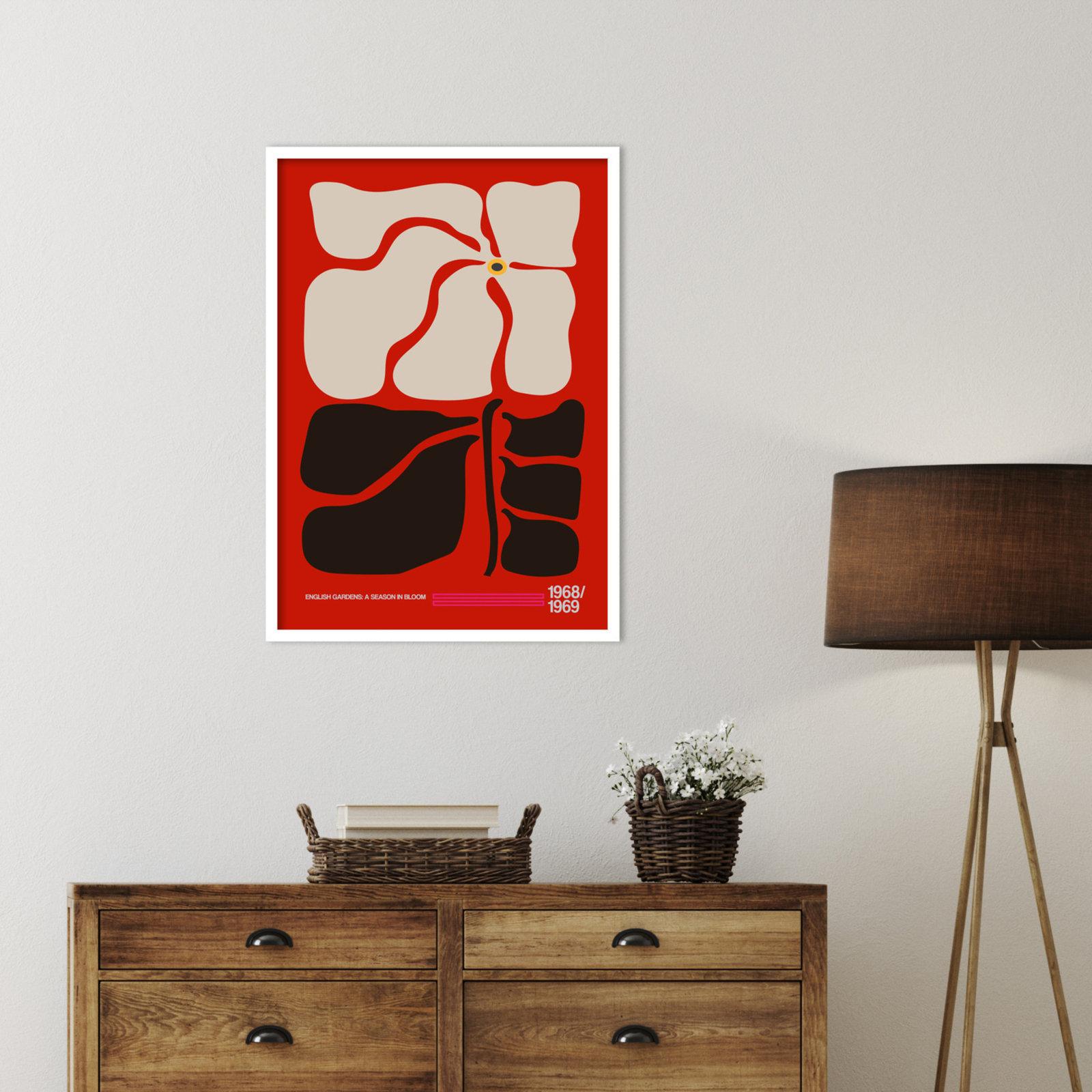 English Gardens Red by Frances Collett, 33" H x 24" W x 1" D, White