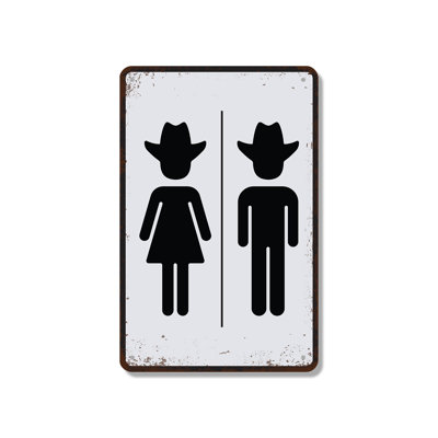 Funny Cowboy Cowgirl Bathroom 12 Inch x 18 Inch Novelty Aluminum Sign