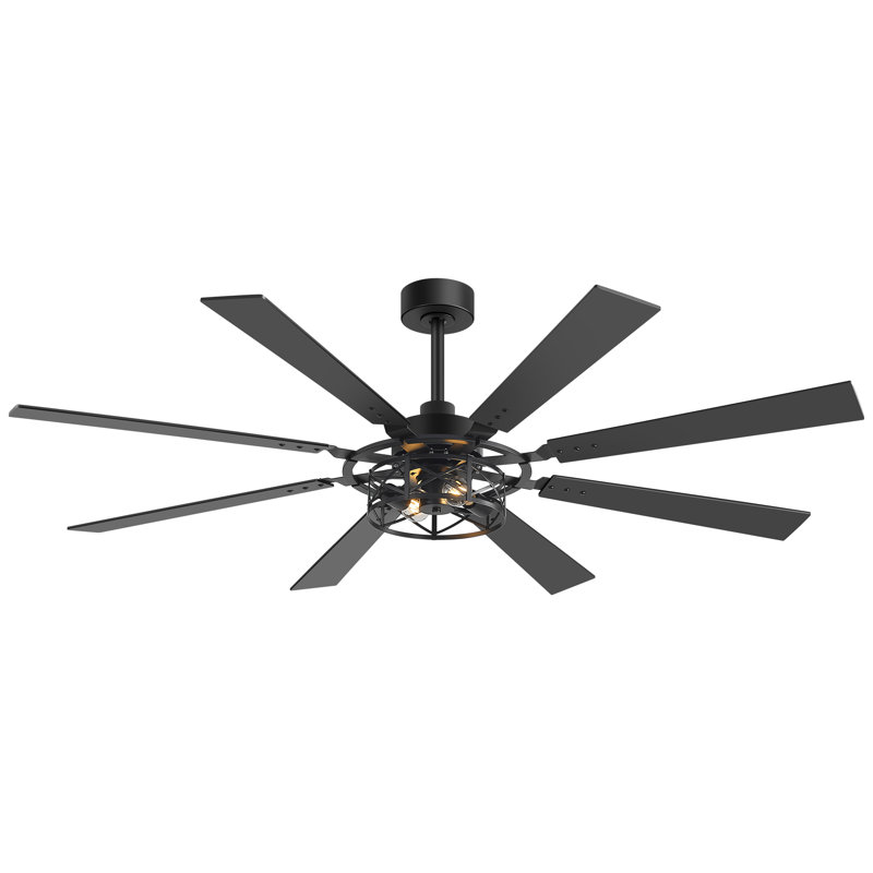 52 po / 65 po. Ventilateurs de plafond noirs avec lumières - Ventilateur de plafond intérieur avec lumière et télécommande, 8 pales, ventilateur de plafond moderne réversible pour chambre à coucher