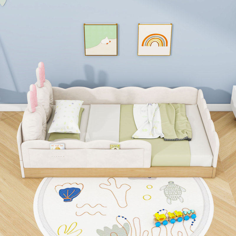 Lit plateforme simple tapissier avec coussins décoratifs pour animaux, Beige