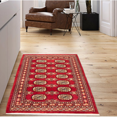 Tapis rouge foncé Malayka Peshawar Bokhara 2 pi 7 po x 4 pi 0 po