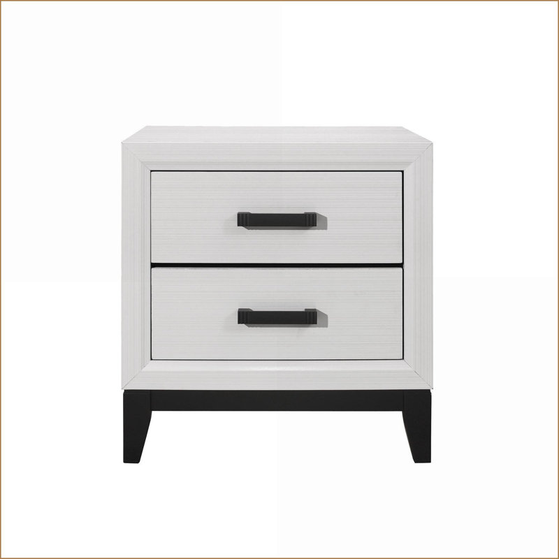 MIRAGE White 2-Drawer Nightstand with Black Hardware, White