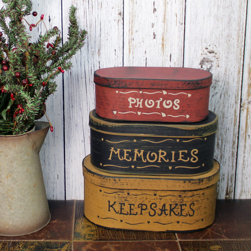 Oval Rustic Vintage Cardboard Nesting Boxes Set of 3