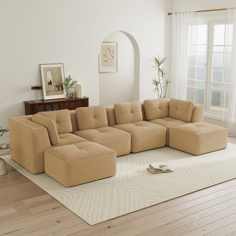153" Modern U-Shaped Modular Sectional Sofa, Camel
