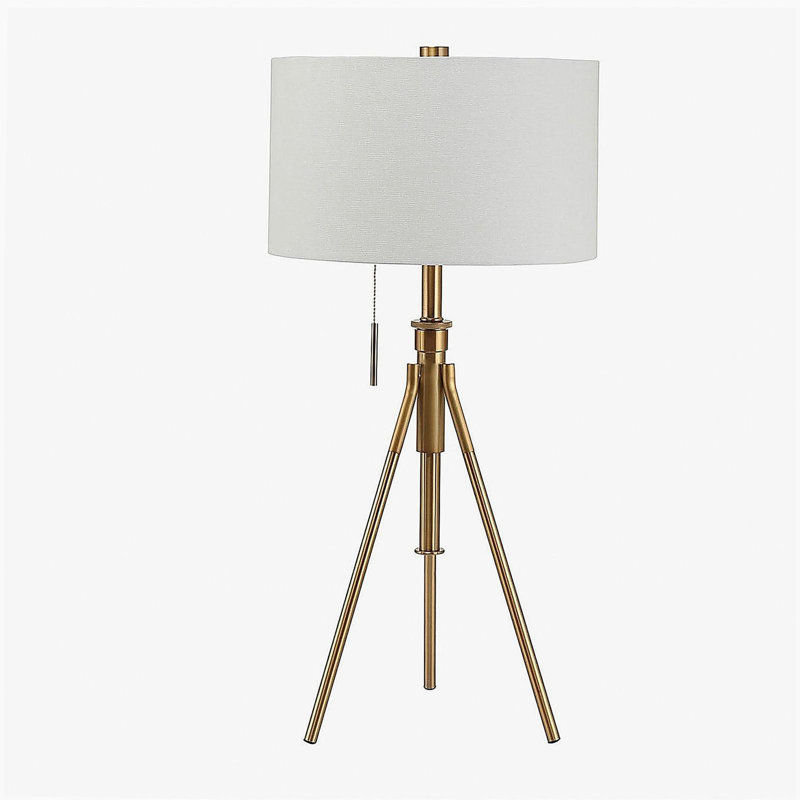 Rustic Style 1-Piece Floor Lamp, Gold Tripod Stand, Unique Pull Chain Switch, 32 inches high, Brushed Gold