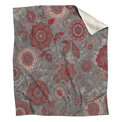 Red Grey Floral Pattern Blankets