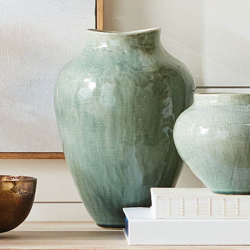 Handmade Ceramic Table Vase, Blue, 15.25" H x 10.25" W x 10.25" D