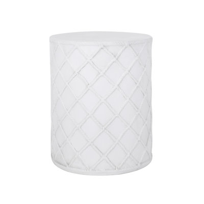 Antique White Concrete Side Table With Nautical Pattern - 15.53" W X D 18.54" H Ready To Use Rope Trim No Assembly Needed