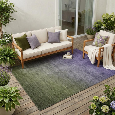 Tapis extérieur lavable antidérapant 5 pi x 8 pi vert olive et mauve